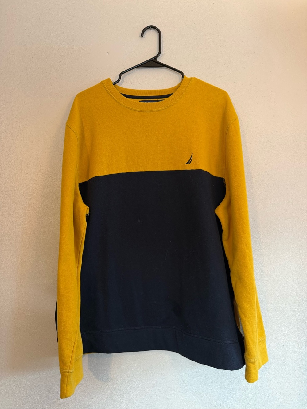 Nautica Men’s Colorblock Crewneck Sweatshirt Mustard Navy XL